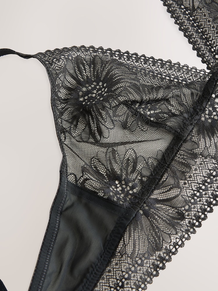 Black Floral Print Lace Non Pad Bralette - Image 8 of 9