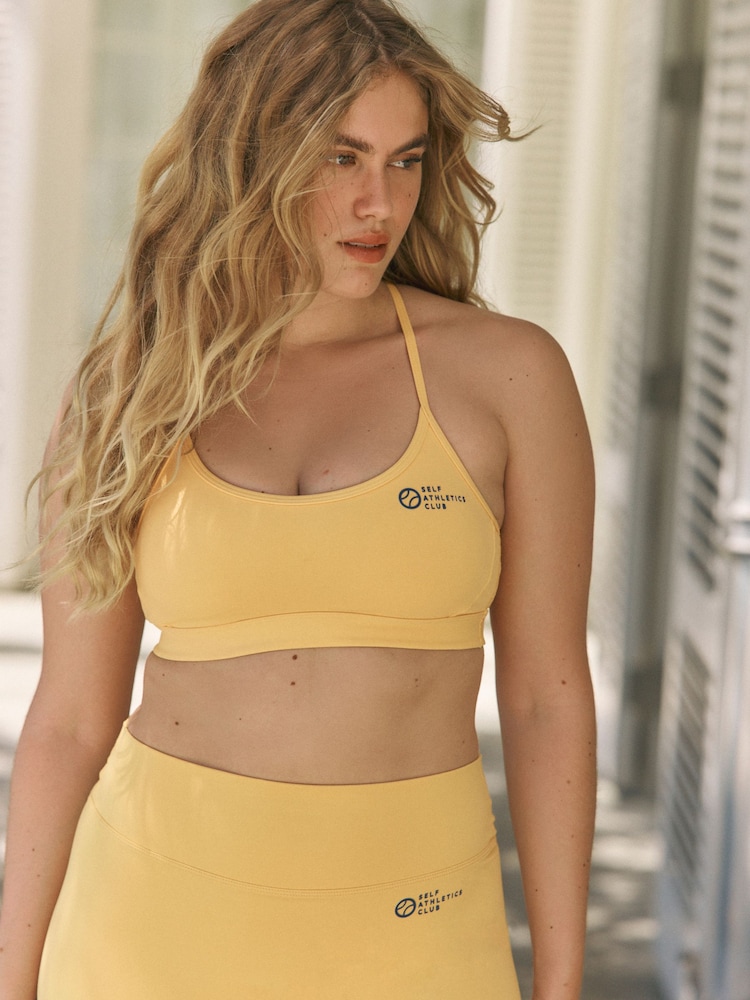 self. Yellow Strappy Non Wire Sports Bra - Image 5 of 9