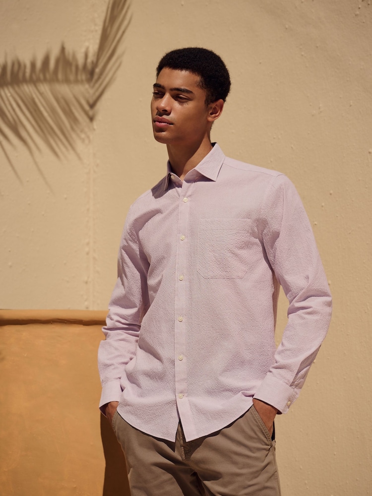 Pink Seersucker - Long Sleeve Cutaway Collar Shirt - Изображение 1 из 8 Pink Seersucker - Long Sleeve Cutaway Collar Shirt - Изображение 1 из 8