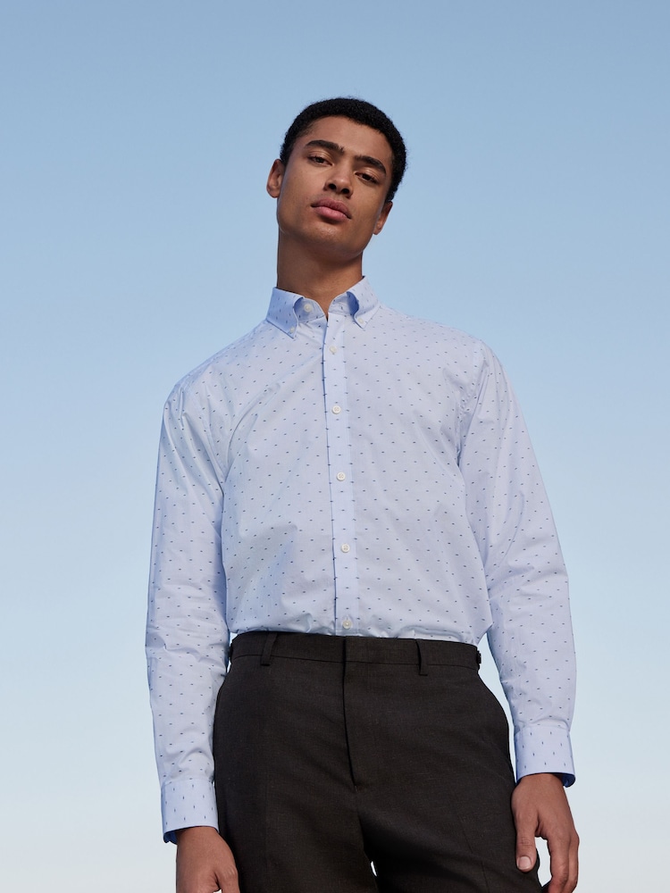 Light Blue Regular Fit Textured Single Cuff Shirt With Cutaway Collar - Image 1 of 1