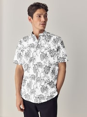 Black/White Floral Regular Fit Short Sleeve Seersucker Shirt - Image 1 of 7