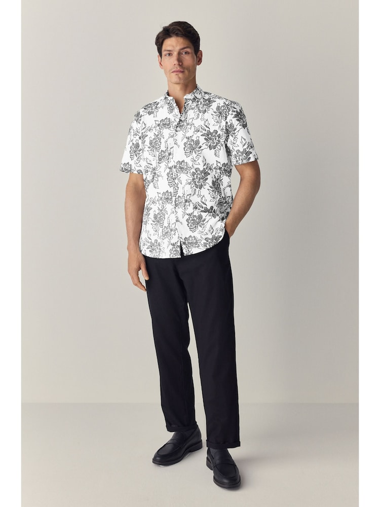 Black/White Floral Regular Fit Short Sleeve Seersucker Shirt - Image 2 of 7