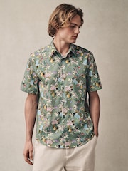 Seafoam Green Floral Fruit Regular Fit Print Short Sleeve Shirt - Image 1 of 7