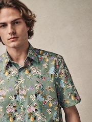 Seafoam Green Floral Fruit Regular Fit Print Short Sleeve Shirt - Image 4 of 7