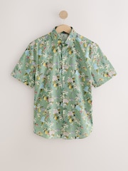 Seafoam Green Floral Fruit Regular Fit Print Short Sleeve Shirt - Image 5 of 7