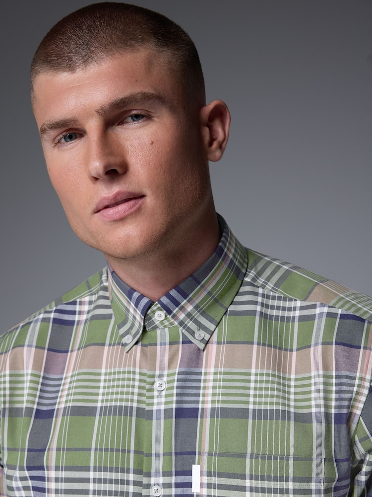 зелений Madras - стандартний крій Easy Iron Button Down оксфорд сорочки - Image 4 of 6