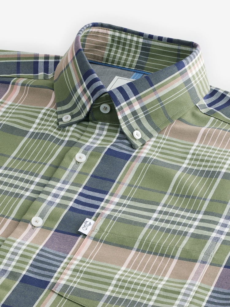 зелений Madras - стандартний крій Easy Iron Button Down оксфорд сорочки - Image 5 of 6