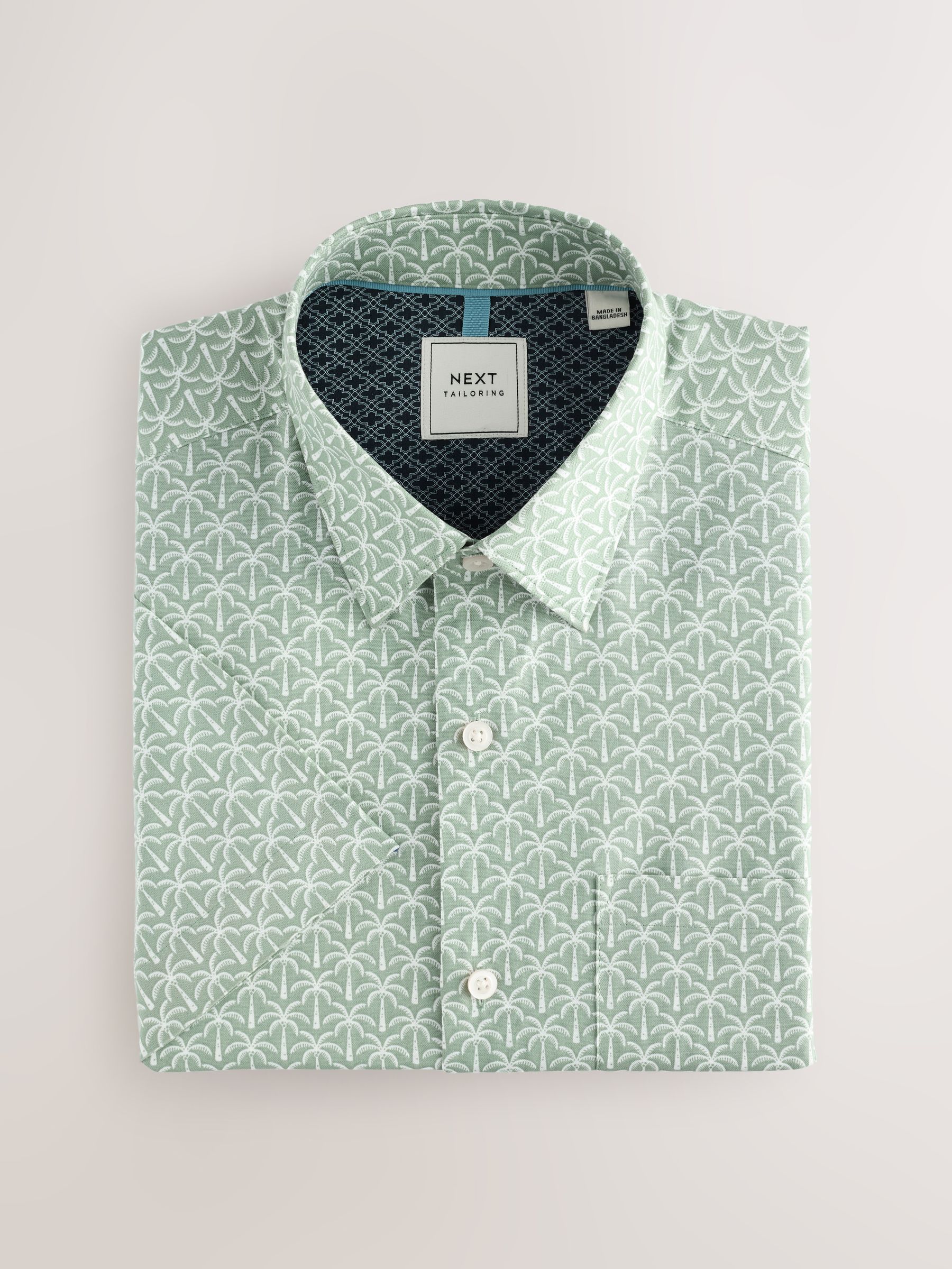 Buy Green Palm Print Easy Iron With Short Sleeve Oxford Shirt From The buy-green-palm-print-easy-iron-with-short-sleeve-oxford-shirt-from-the