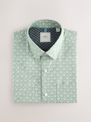 Groen met palmboomprint - Standaard - Strijkvrij Oxford overhemd met korte mouwen en button-down kraag - Image 1 of 3