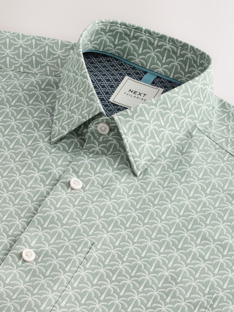 Groen met palmboomprint - Standaard - Strijkvrij Oxford overhemd met korte mouwen en button-down kraag - Image 2 of 3