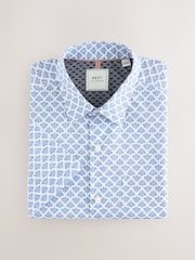 Blue Fan Print Easy Iron With Button Down Collar Short Sleeve Oxford Shirt - Image 1 of 3