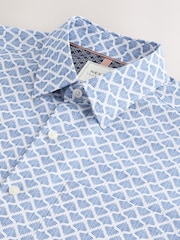 Blue Fan Print Easy Iron With Button Down Collar Short Sleeve Oxford Shirt - Image 2 of 3