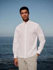 White 100% Cotton Long Sleeve Perforated Stripe Shirt - Image 1 of 8