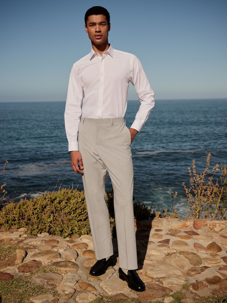 White 100% Cotton Long Sleeve Perforated Stripe Shirt - Image 2 of 8