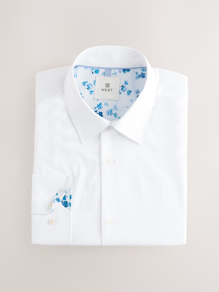Blanc - 100% Coton Manches longues Perforées Rayure Chemises - Image 6 of 8