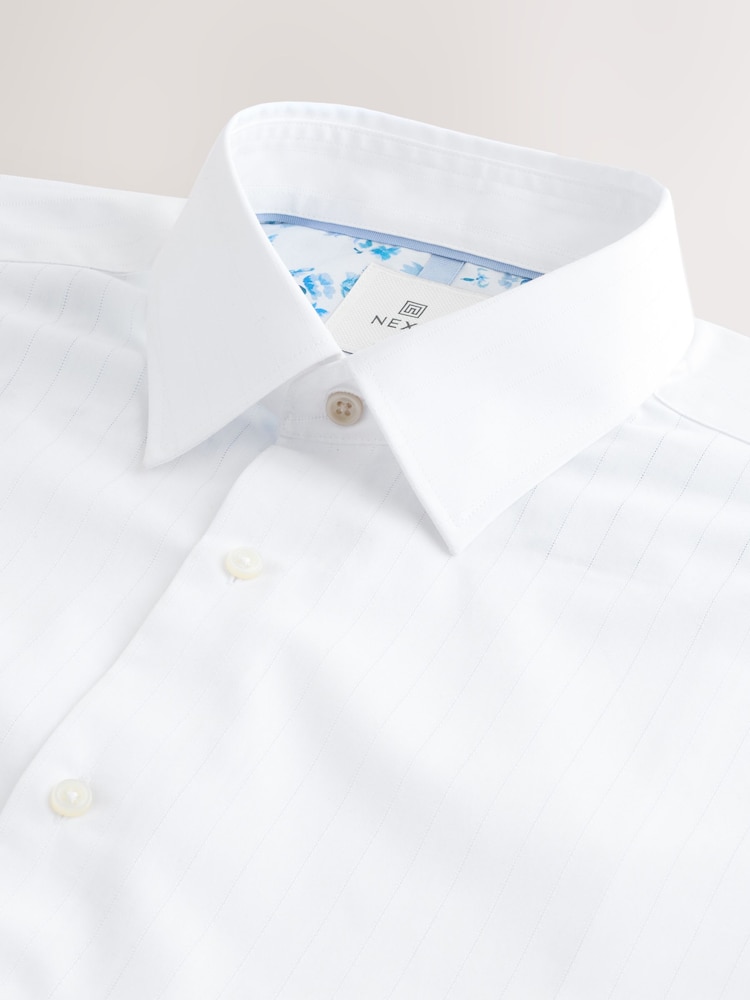 Blanc - 100% Coton Manches longues Perforées Rayure Chemises - Image 7 of 8