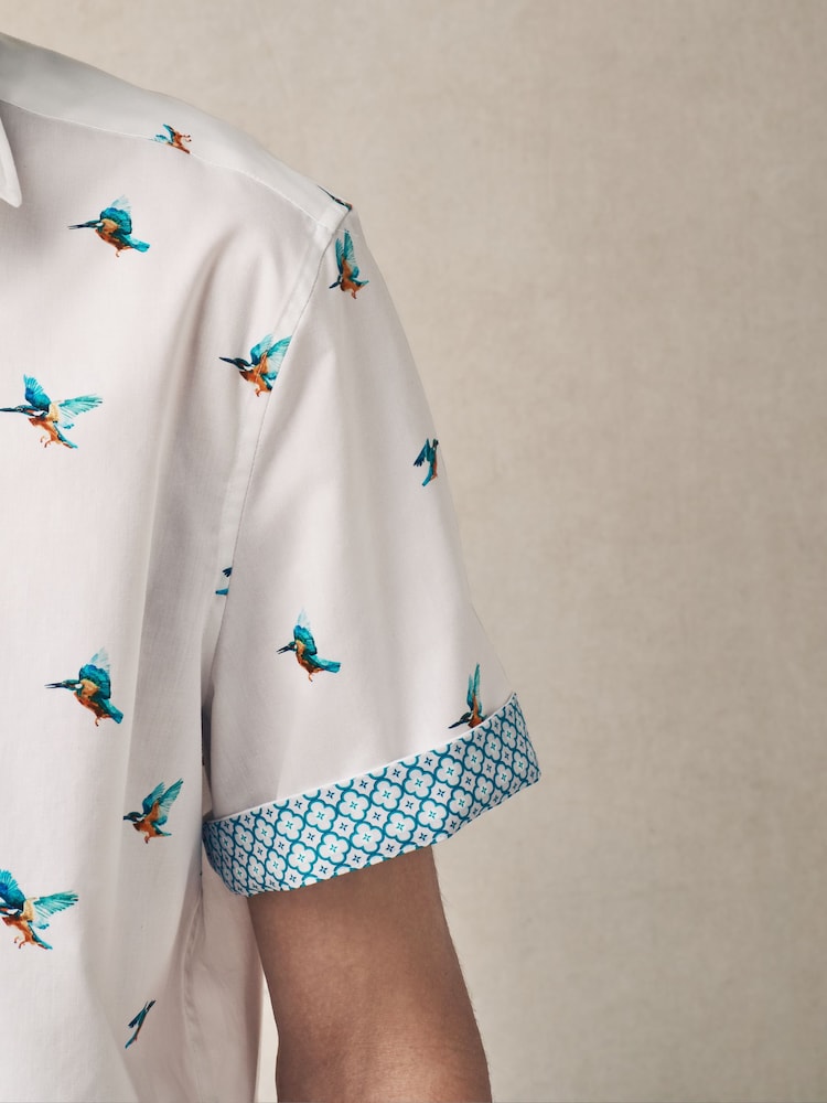 White Kingfisher Conversational Regular Fit Print Short Sleeve Shirt - Image 5 of 5