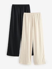 Black/Natural Wide Leg Trousers 2 Pack with Linen - Image 1 of 9