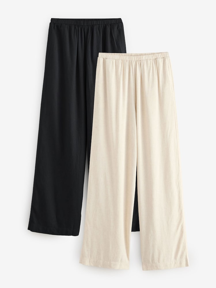 Black/Natural Wide Leg Trousers 2 Pack with Linen - Image 1 of 9