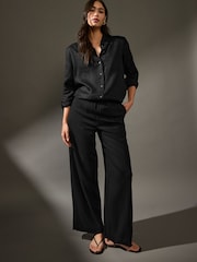 Black/Natural Wide Leg Trousers 2 Pack with Linen - Image 4 of 9