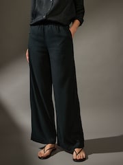 Black/Natural Wide Leg Trousers 2 Pack with Linen - Image 5 of 9