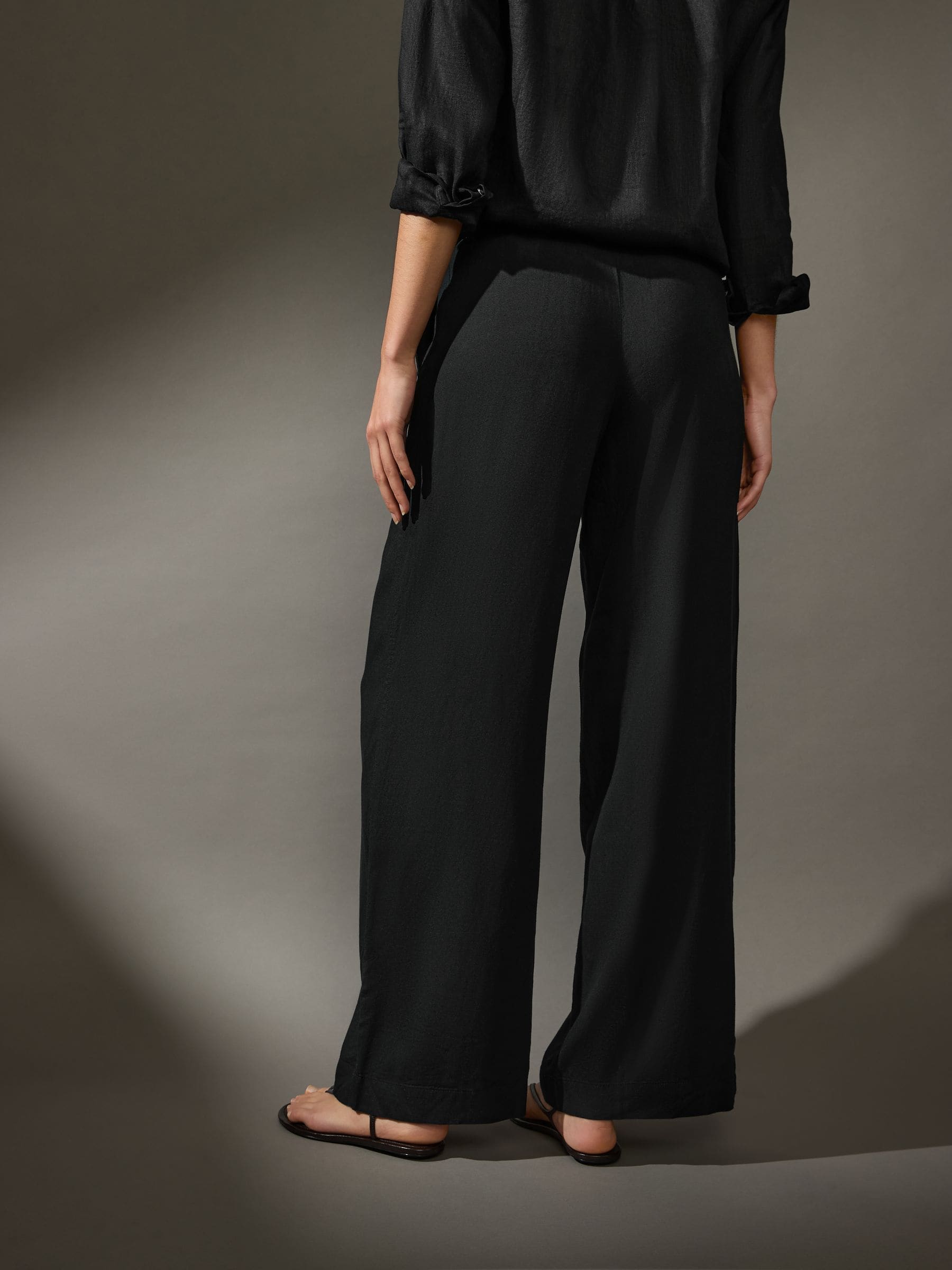 Buy Black/Natural Wide Leg Trousers 2 Pack with Linen from