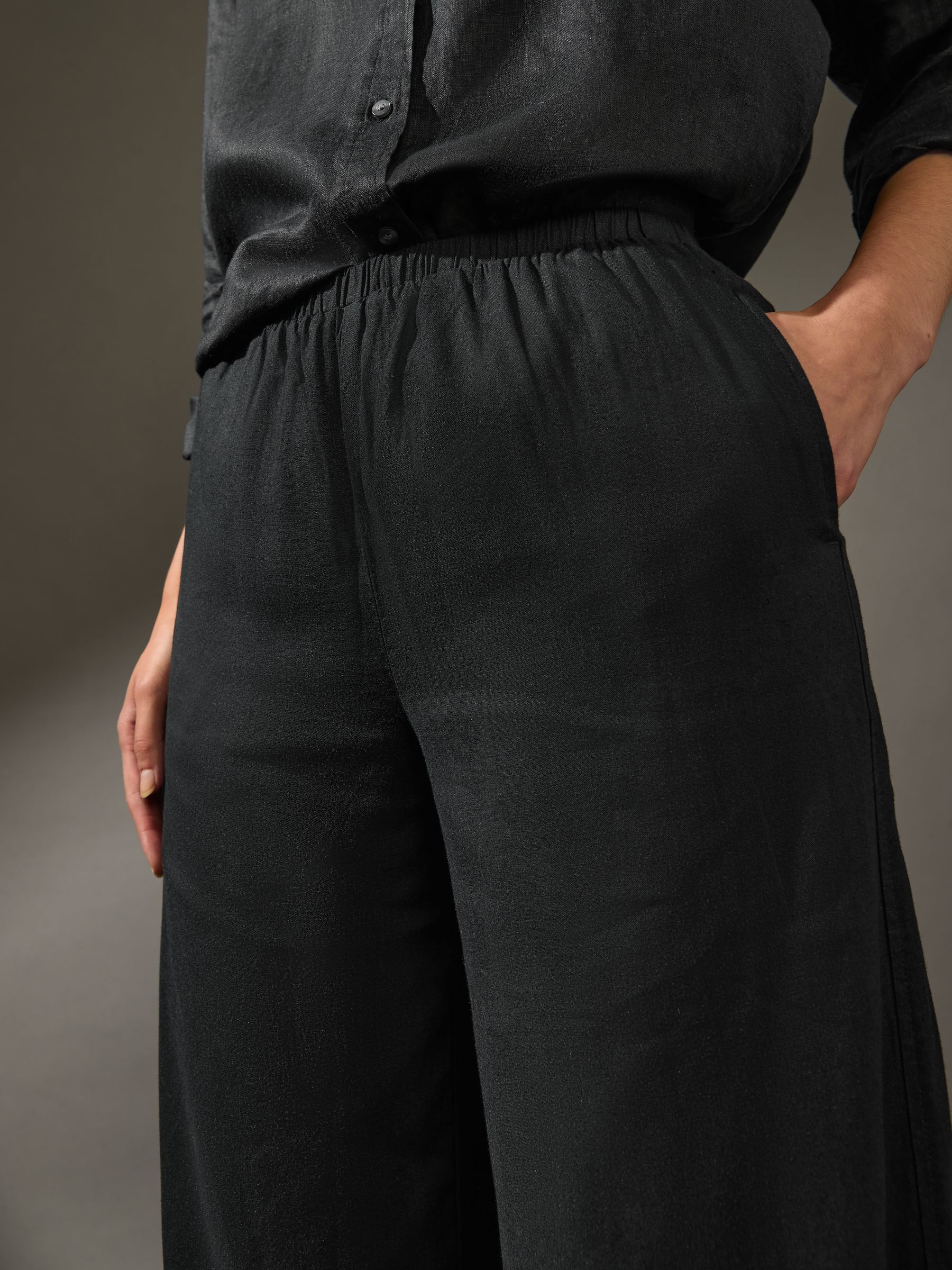 Buy Black/Natural Wide Leg Trousers 2 Pack with Linen from
