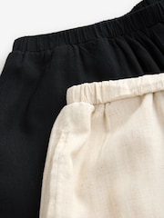 Black/Natural Wide Leg Trousers 2 Pack with Linen - Image 9 of 9