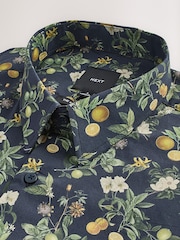 Navy Regular Fit Kew Collection 100% Cotton Floral Long Sleeve Single Cuff Shirt - Image 2 of 3