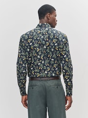 Navy Regular Fit Kew Collection 100% Cotton Floral Long Sleeve Single Cuff Shirt - Image 4 of 8