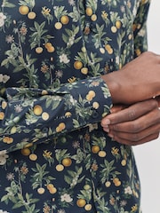 Navy Regular Fit Kew Collection 100% Cotton Floral Long Sleeve Single Cuff Shirt - Image 5 of 8