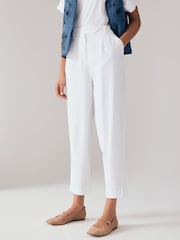 White/Blue Barrel Leg Linen Rich Trousers 2 Pack - Image 2 of 9