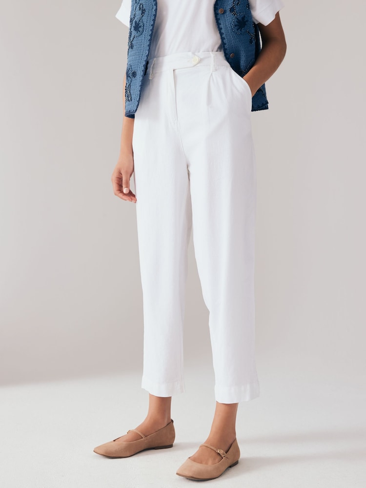White/Blue Barrel Leg Linen Rich Trousers 2 Pack - Image 2 of 9
