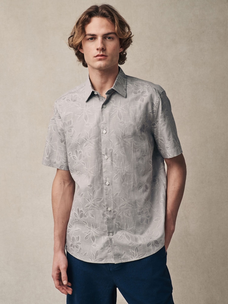 Neutral Grey Regular Fit Print Short Sleeve Shirt - Image 1 of 5