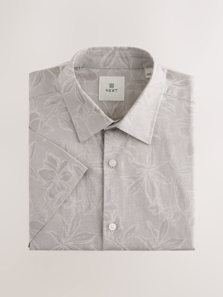 Neutral Grey Regular Fit Print Short Sleeve Shirt - Image 2 of 5