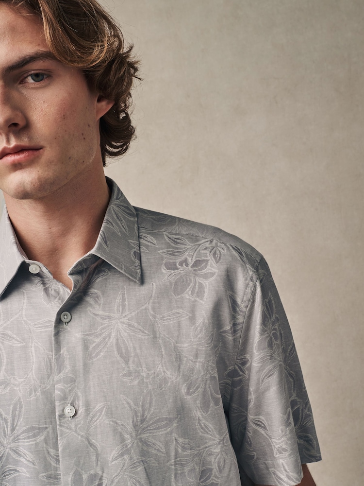 Neutral Grey Regular Fit Print Short Sleeve Shirt - Image 2 of 5 Neutral Grey Regular Fit Print Short Sleeve Shirt - Image 2 of 5