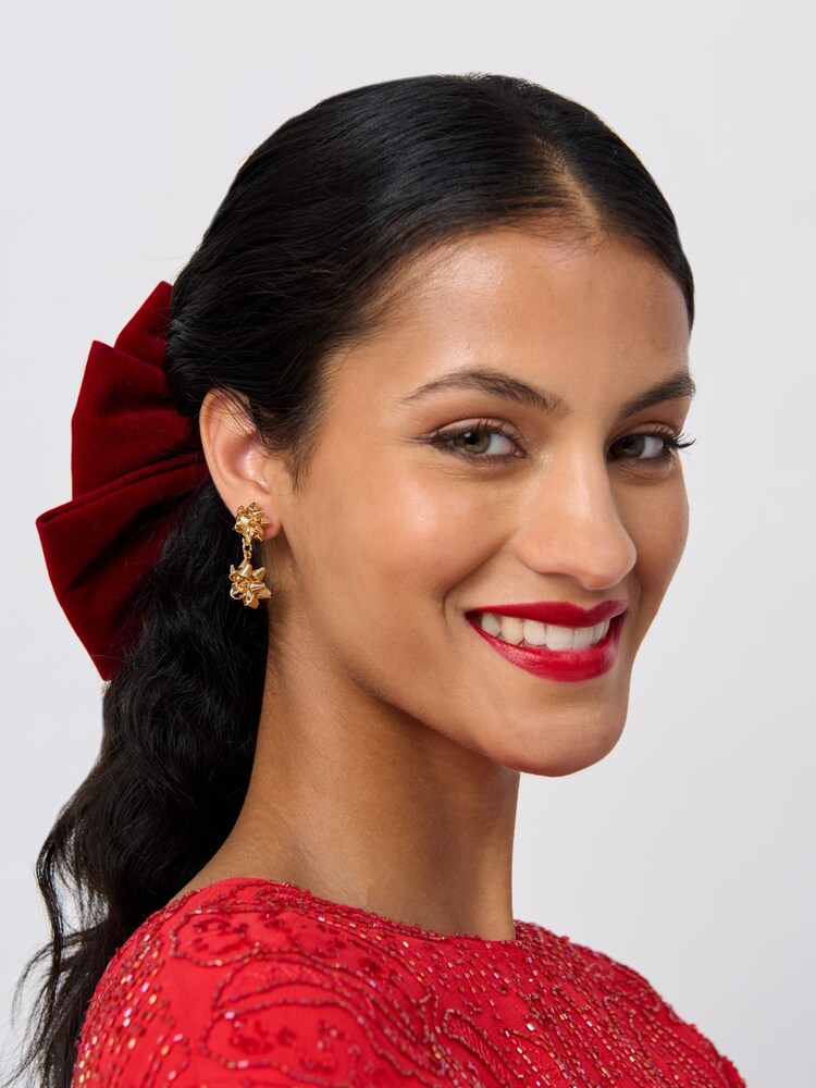 Aela Gold Tone Christmas Present Bow Drop Earrings - Image 1 of 4