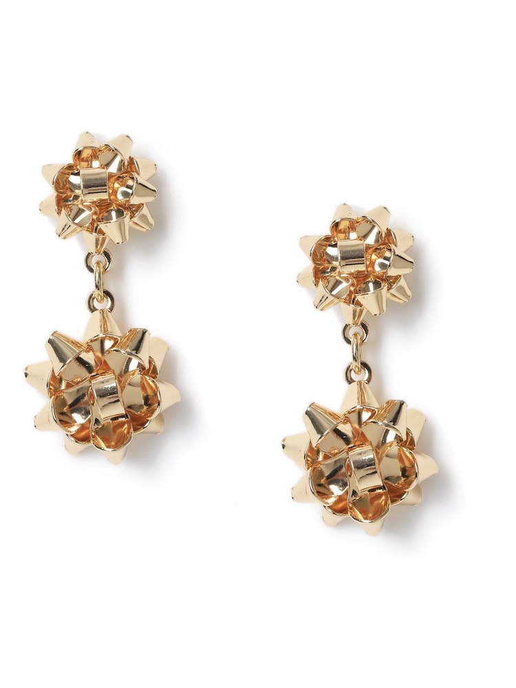 Aela Gold Tone Christmas Present Bow Drop Earrings - Image 2 of 4
