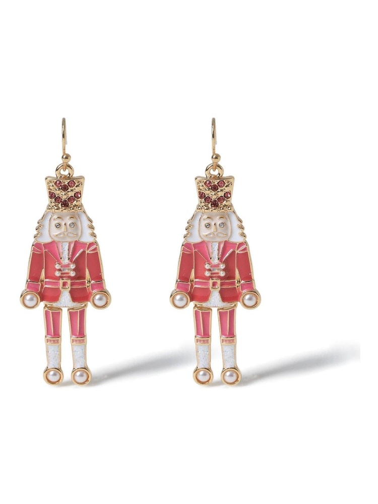 Aela Pink Christmas Nutcracker Drop Earrings - Image 1 of 3