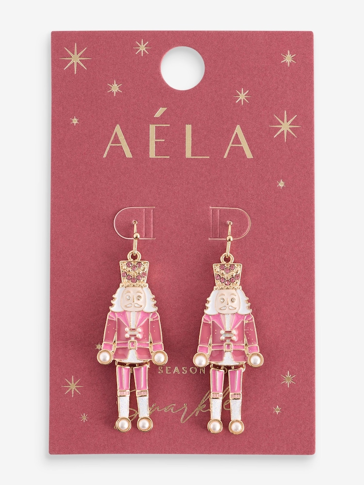 Aela Pink Christmas Nutcracker Drop Earrings - Image 3 of 3