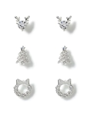 Aela Silver Tone Christmas Classy Present Stud Earrings 3 Pack - Image 1 of 3