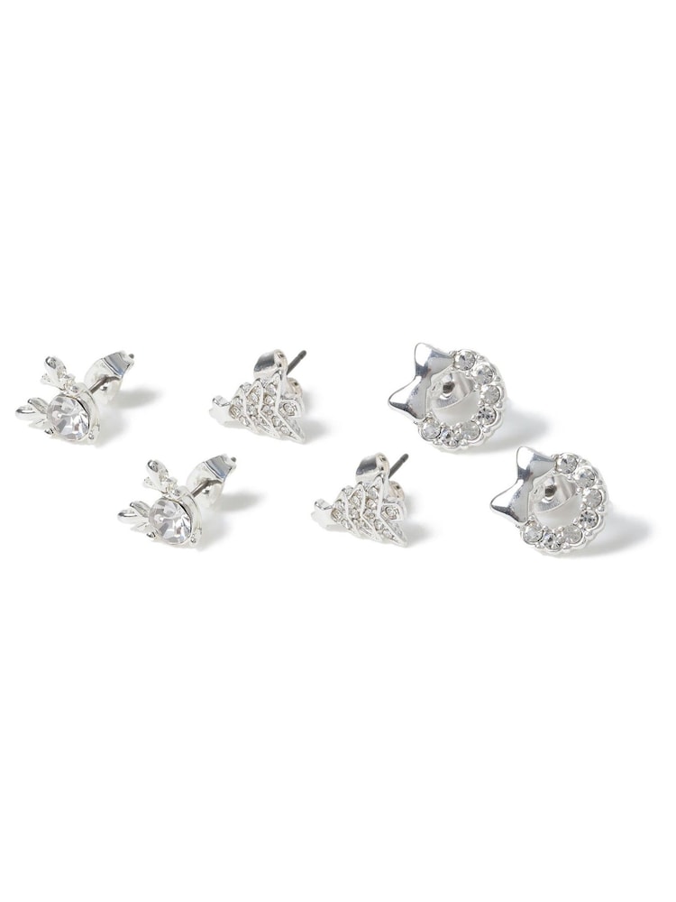 Aela Silver Tone Christmas Classy Present Stud Earrings 3 Pack - Image 2 of 3