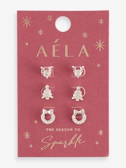 Aela Silver Tone Christmas Classy Present Stud Earrings 3 Pack - Image 3 of 3