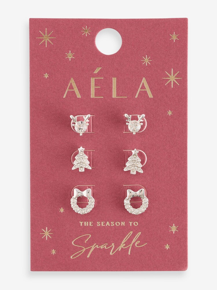 Aela Silver Tone Christmas Classy Present Stud Earrings 3 Pack - Image 3 of 3