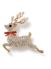 Aela Gold Tone Christmas Rhinestone Reindeer Brooch - Image 1 of 3