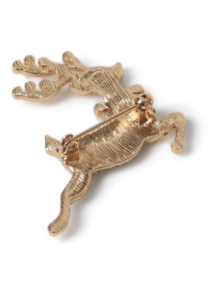 Aela Gold Tone Christmas Rhinestone Reindeer Brooch - Image 3 of 3