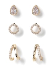 Aela Gold Tone Diamond Simulant Earrings 3 Pack - Image 1 of 2