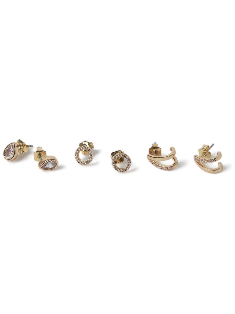 Aela Gold Tone Diamond Simulant Earrings 3 Pack - Image 2 of 2