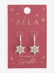 Aela Silver Tone Christmas Rhinestone Snowflake Drop Earrings - Image 4 of 4
