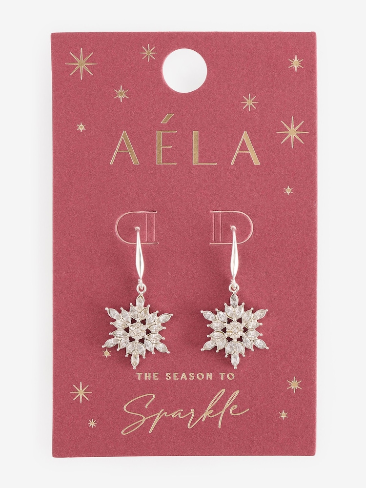 Aela Silver Tone Christmas Rhinestone Snowflake Drop Earrings - Image 4 of 4 Aela Silver Tone Christmas Rhinestone Snowflake Drop Earrings - Image 4 of 4